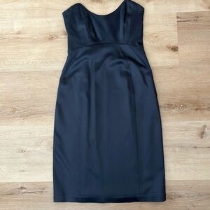 Blue satin strapless dress